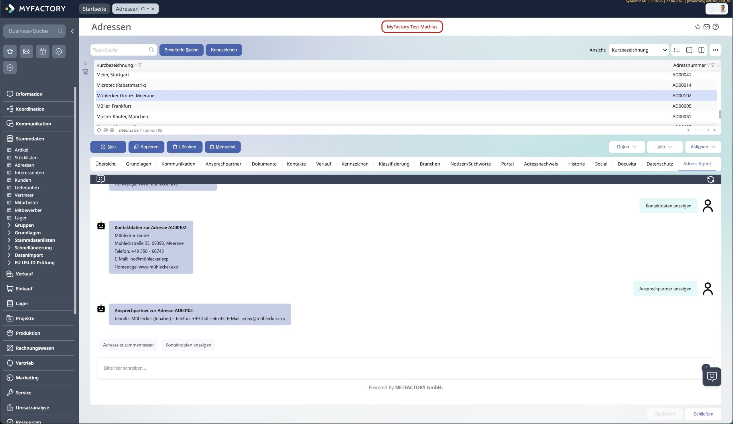 Myfactory Dashboard Screenshot